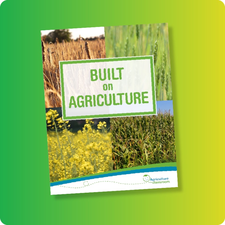 Built on Agriculture teacher guide cover on green and yellow gradient background