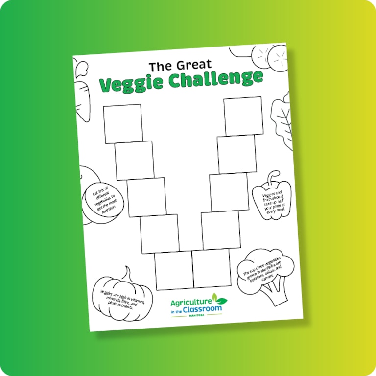 The Great Veggie Challenge worksheet on green and yellow gradient background
