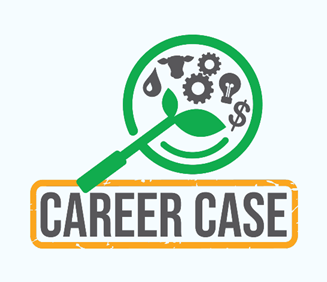 Career Case logo with magnifyig glass and agriculture graphics