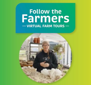Follow the Farmers wordmark logo with an image of a sheep farmer below